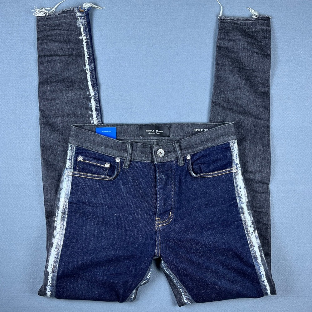 Purple Brand P001 Low Rise Slim Leg Two Tone Distressed Jeans Limited Edition